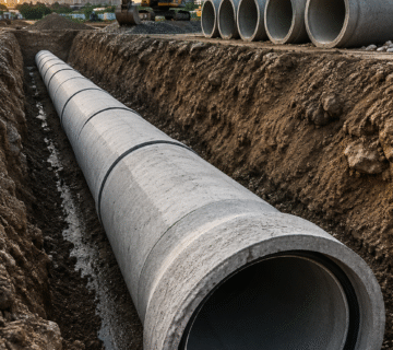 Şehir altyapı projesinde döşenen büyük çaplı beton borular
