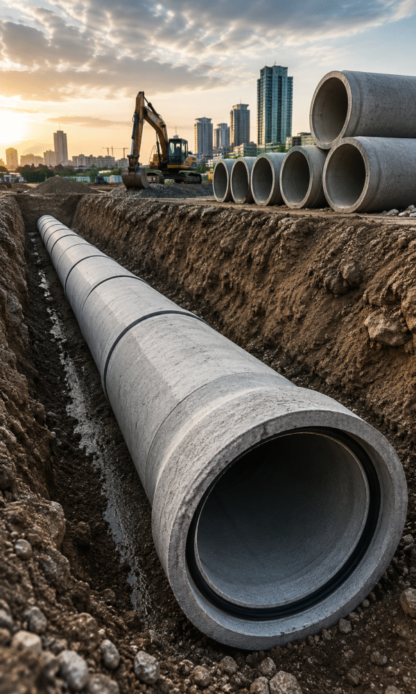 Şehir altyapı projesinde döşenen büyük çaplı beton borular