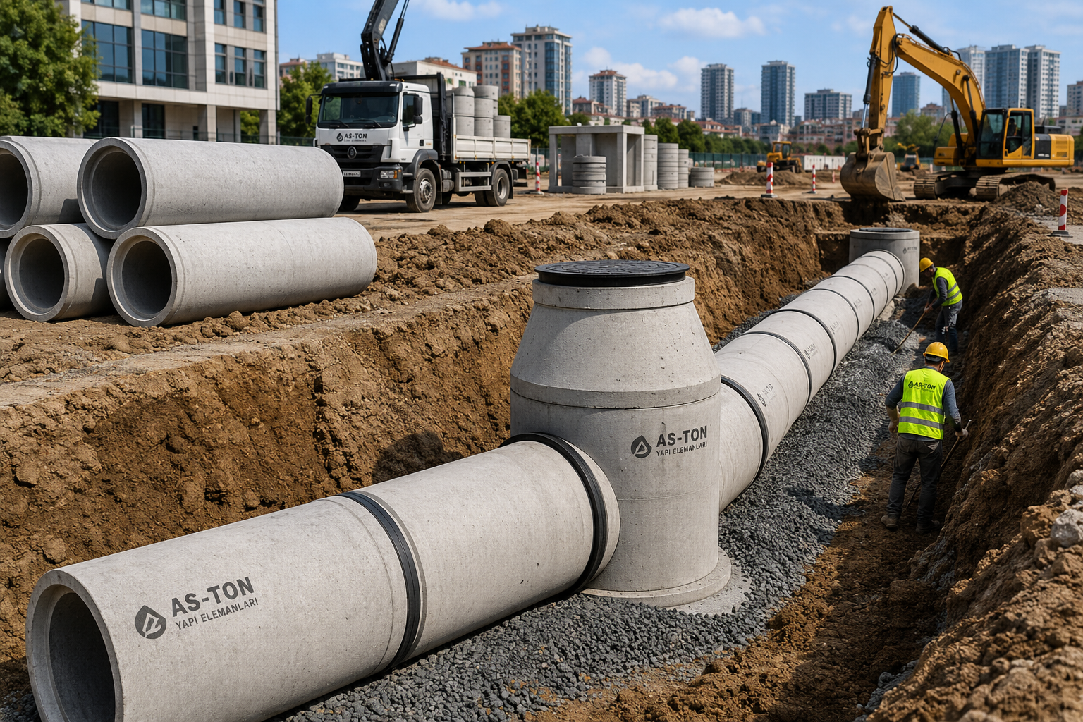 Beton boru altyapı hattı ve şantiye uygulaması