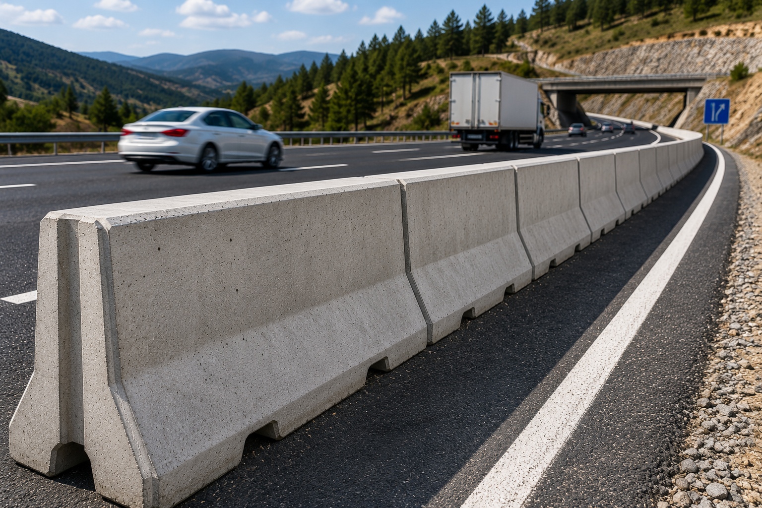 Beton bariyerlerin otoyol ve yol güvenliği uygulaması
