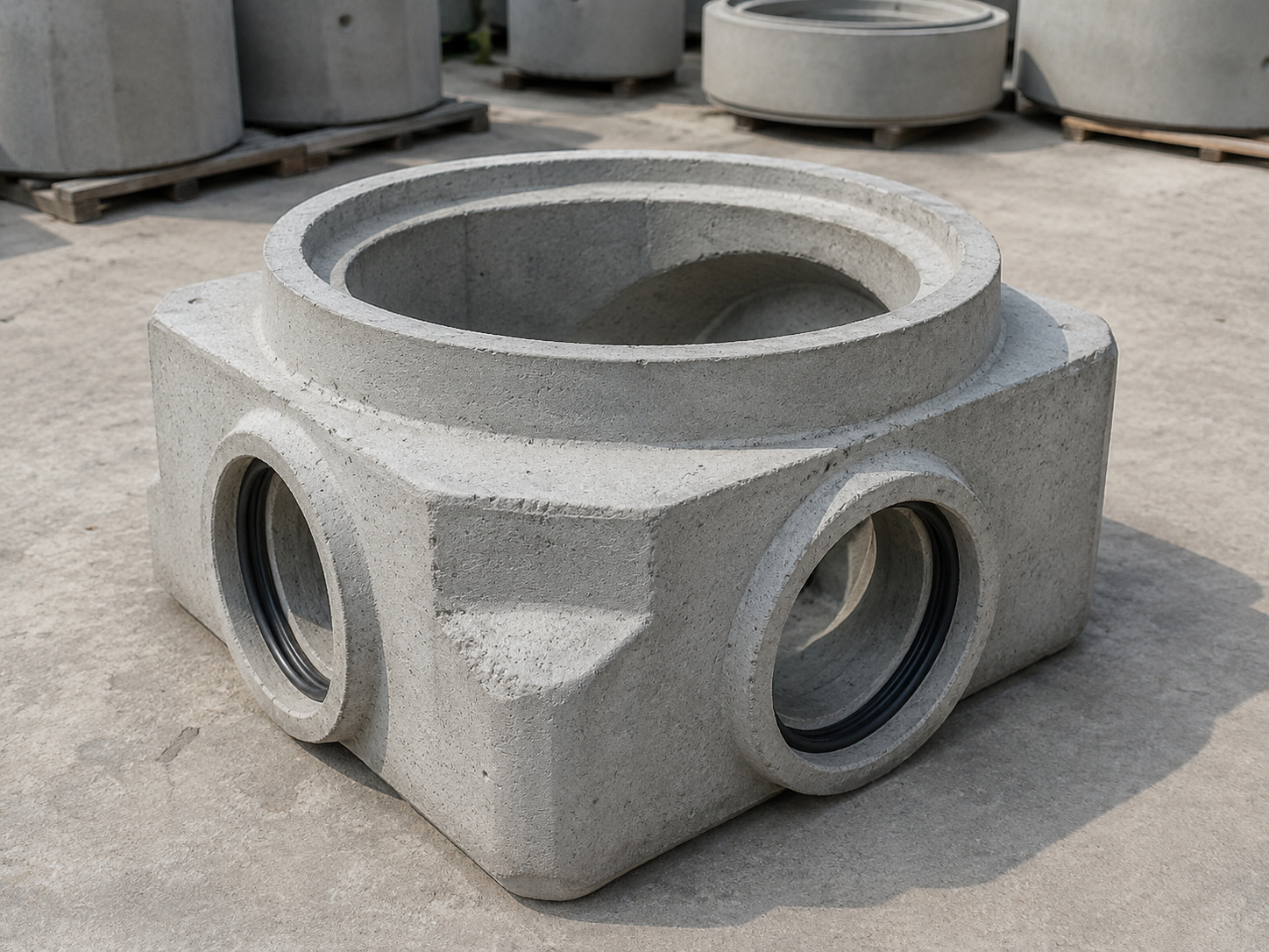 Prefabrik beton baca tabanı ve boru bağlantı girişleri